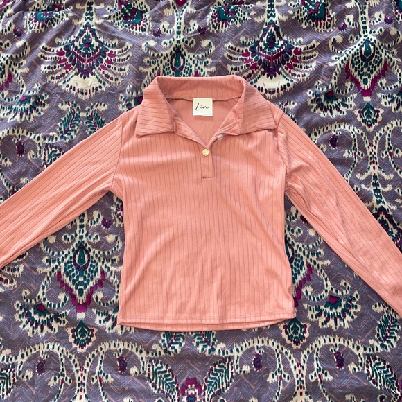 Long sleeve ribbed collared top - Picture 2 of 4